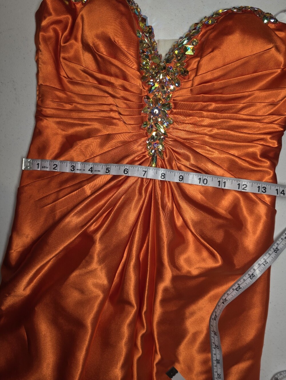 Tony Bowls Orange Beaded One Shoulder Formal Gown NWOT Size 6 Crystal Pageant - Picture 11 of 14